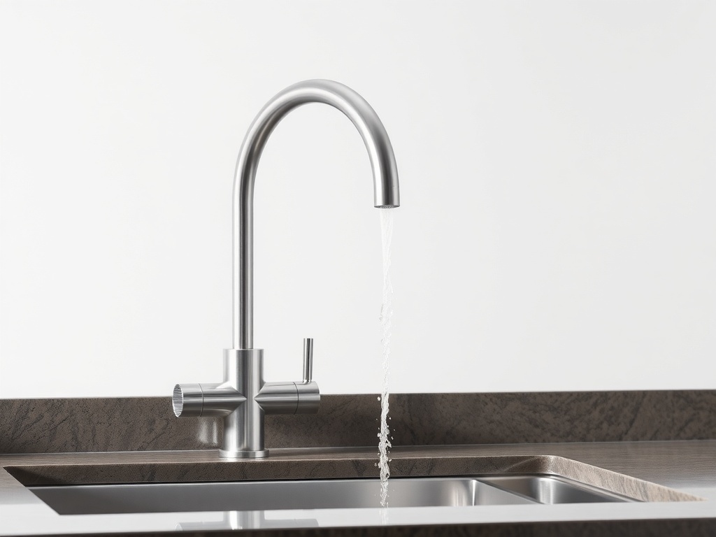Modern stainless steel kitchen faucet with water flowing