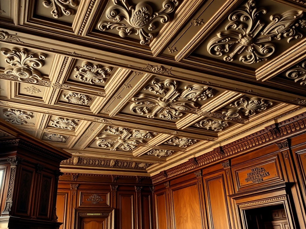 Victorian home office with intricate moldings and wood paneling