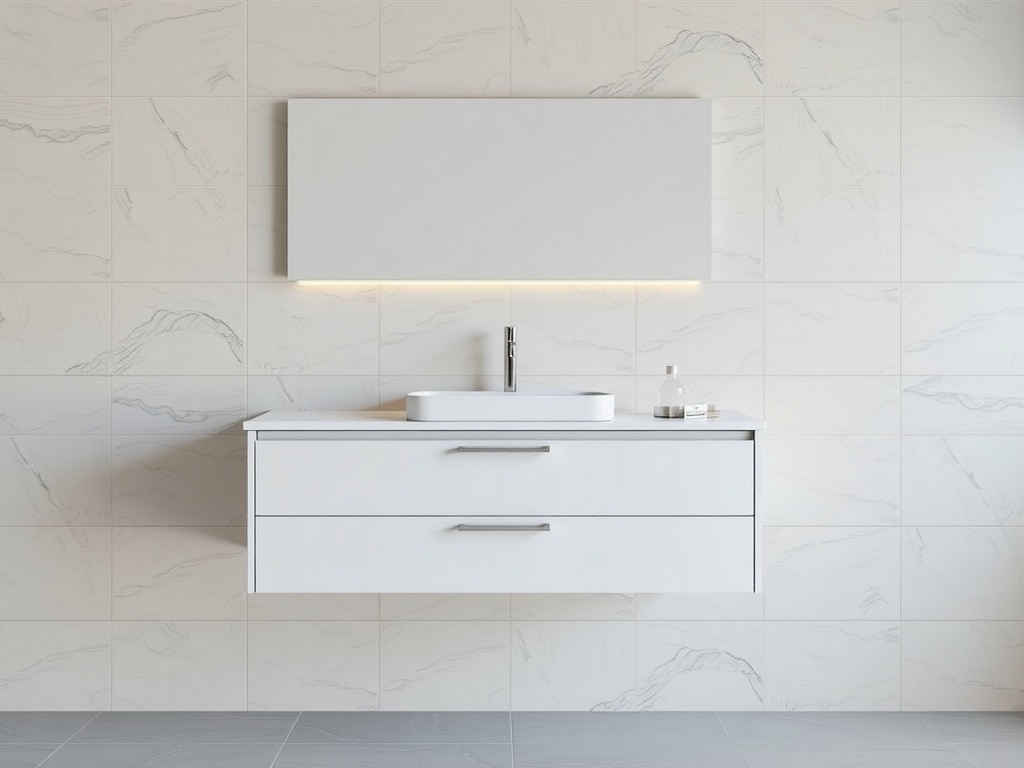 A sleek floating bathroom vanity with a modern design.