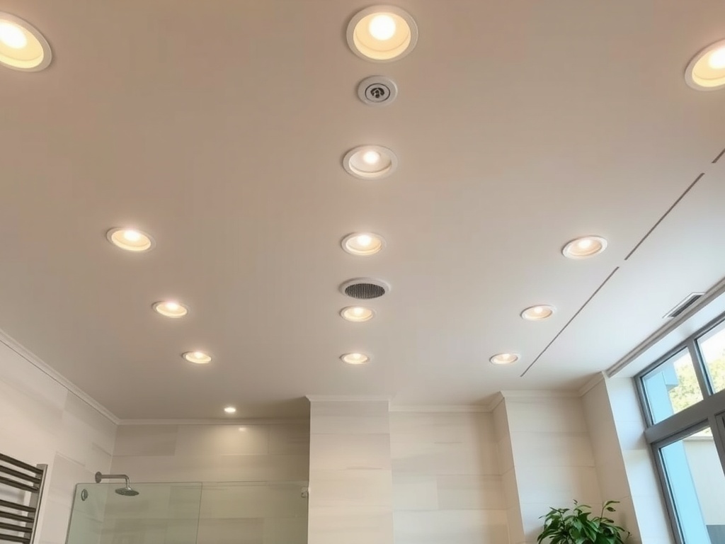 Stylish recessed ceiling lights in a modern bathroom