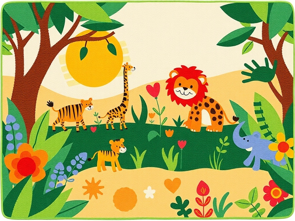 Colorful jungle-themed play mat featuring animals and numbers