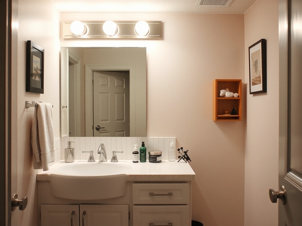 A bathroom with vanity lighting and a clean design.