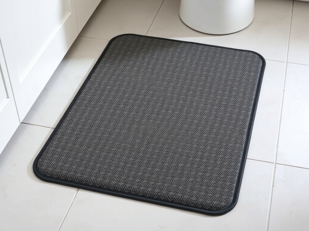 A non-slip bathroom mat on a tiled floor.