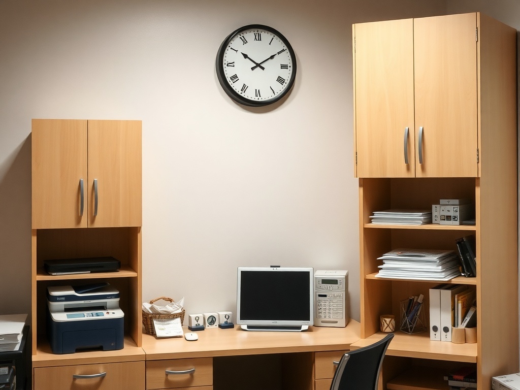 A small home office with personalized decor, including framed photos and motivational quotes on the walls.