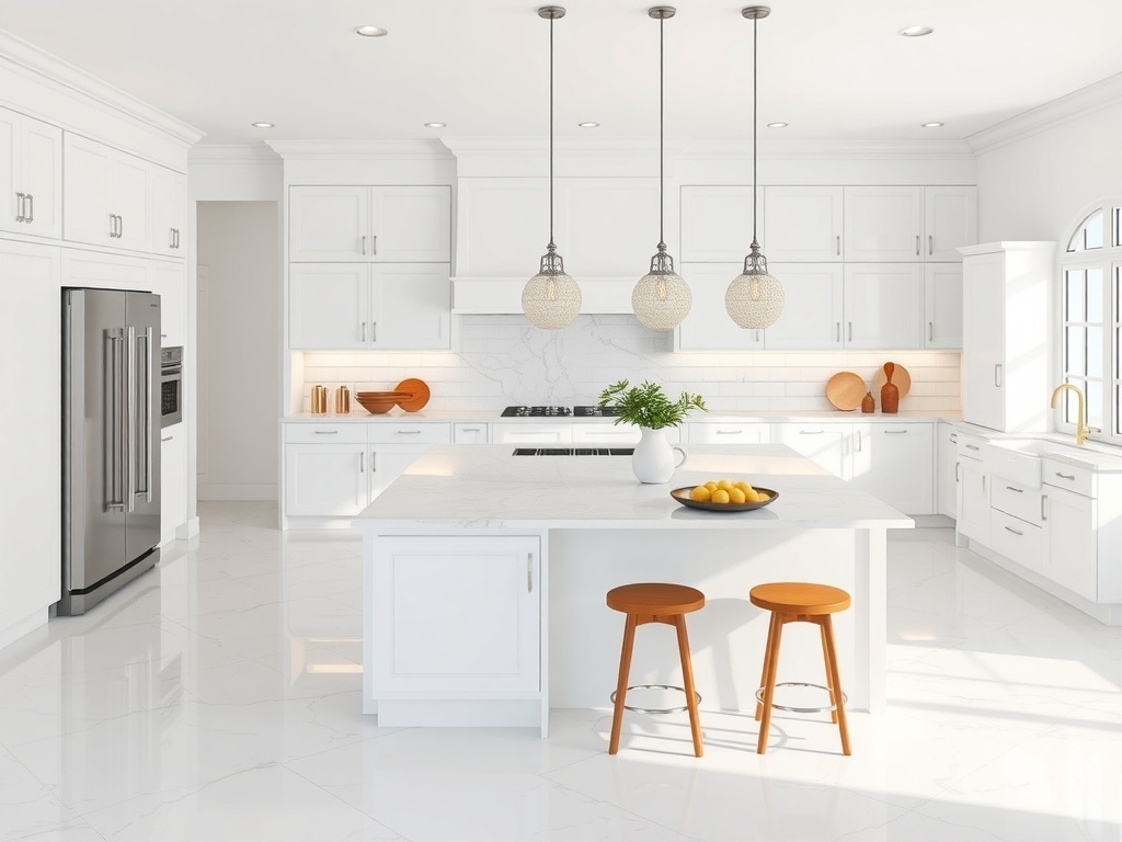 Modern luxury kitchen with a spacious island and integrated seating