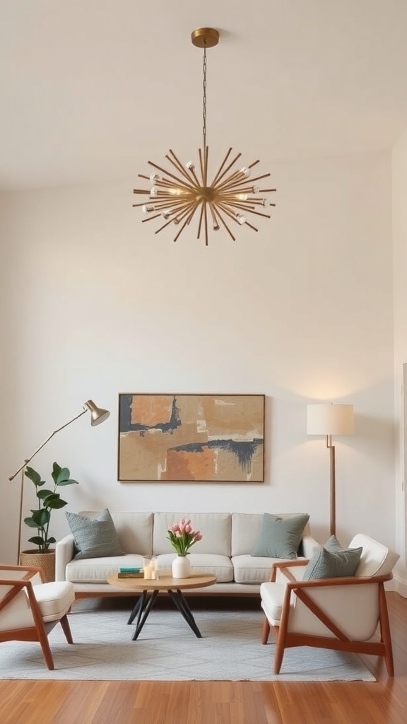 Mid-century modern living room with stylish lighting fixtures