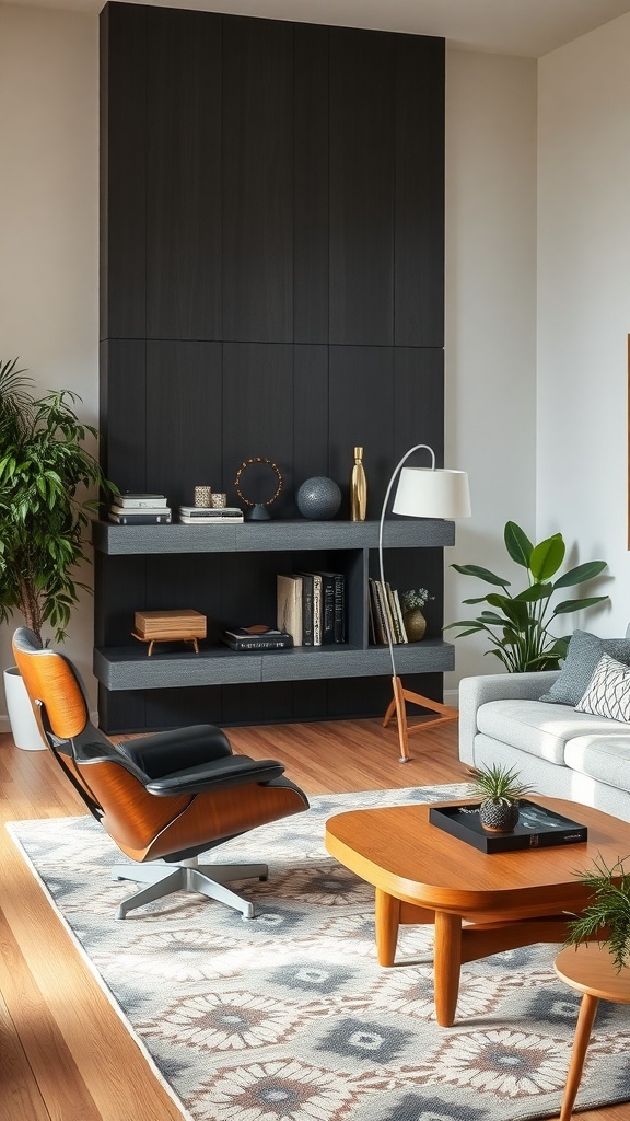 Mid-century modern living room featuring iconic furniture pieces.