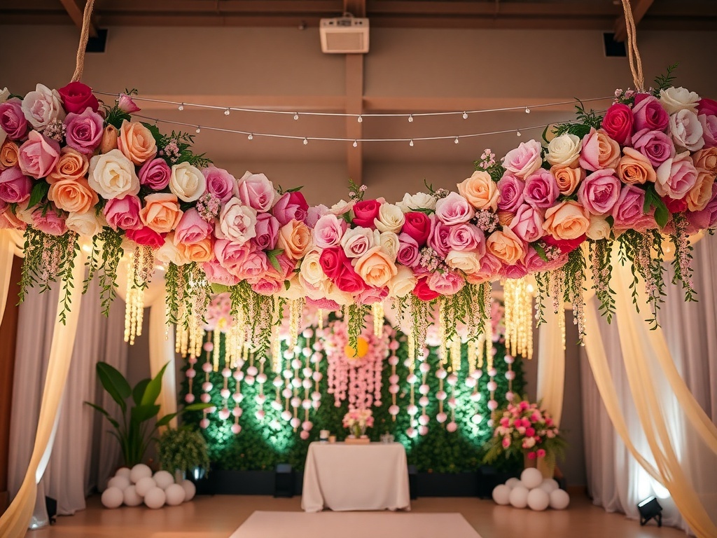 Pastel flower garland decoration for a birthday party