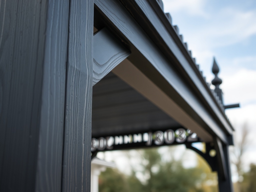Close-up of a black and grey gazebo structure showcasing its durable materials.